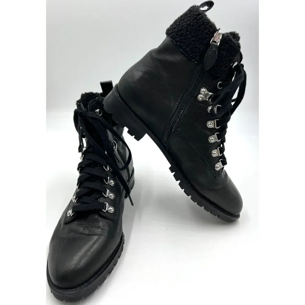 Rebecca Minkoff Jaylin Black Leather Ankle Combat Boots Faux Fur Sz11 $259